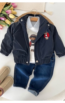 Minigimin Cicileri Ayıcık Panç Nakışlı Montlu Erkek Bebek 4 Lü Kot Takım - Siyah Minigimin Cicileri Ayıcık Panç Nakışlı Montlu Erkek Bebek 4 Lü Kot Takım - Siyah