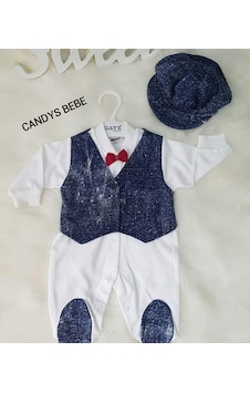 Gaye Bebe Şapkalı Mavi Erkek Bebek Tulum Mavi - Beyaz