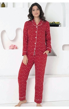 Alimer Kadın Kırmızı Desenli Likralı Kışlık Pijama Takımı Edy2769 Kırmızı Alimer Kadın Kırmızı Desenli Likralı Kışlık Pijama Takımı Edy2769 Kırmızı