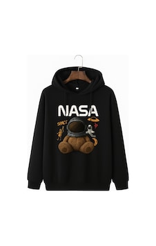 Kokina 3 İplik Penye Unisex Siyah Nasa Ayıcık Baskılı Kapüşonlu Sweatshirt SIYAH Kokina 3 İplik Penye Unisex Siyah Nasa Ayıcık Baskılı Kapüşonlu Sweatshirt SIYAH