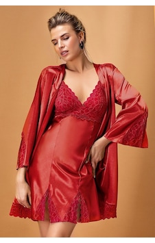 Nurteks Saten Bordo Kimono Takım 5325 Bordo Nurteks Saten Bordo Kimono Takım 5325 Bordo