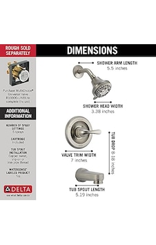 Delta Faucet T13420-sspd Klasik Küvet Ve Duş, 10 X 7 X 10 İnç, Paslanmaz Açık Mavi