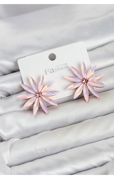 Pembe Kristal Taşlı Lotus Model Kadın Küpe Pembe Kristal Taşlı Lotus Model Kadın Küpe