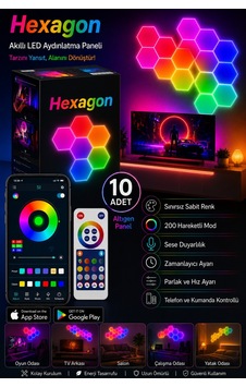 Hexagonel Oda Işığı Birleştirilebilir Rgb-ıc Telefon Ve Kumanda Kontrollü 10 Lu Çok Renkli Hexagonel Oda Işığı Birleştirilebilir Rgb-ıc Telefon Ve Kumanda Kontrollü 10 Lu Çok Renkli