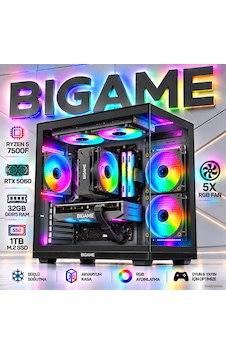 Bigame ANUBIS-V8 R5-7500F 32 GB 1 TB M2 SSD RTX5060 Free Dos Masaüstü Oyuncu Bilgisayarı Bigame ANUBIS-V8 R5-7500F 32 GB 1 TB M2 SSD RTX5060 Free Dos Masaüstü Oyuncu Bilgisayarı