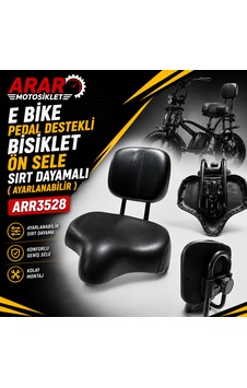 E Bike Pedal Destekli- Bisiklet Ön Sele Sırt Dayamalı Ayarlanabilir -arr3528 Siyah