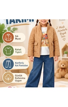 Candar 5/8 Yaş 3 Parça Çocuk Takımı Kot Pantolon Ve Montlu Bej Candar 5/8 Yaş 3 Parça Çocuk Takımı Kot Pantolon Ve Montlu Bej