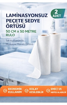 Laminasyonsuz Peçete Sedye Örtüsü 50 Cm X 50 Metre Rulo Tek Kullanımlık Muayene Masası Örtüsü 2 Adet Beyaz Laminasyonsuz Peçete Sedye Örtüsü 50 Cm X 50 Metre Rulo Tek Kullanımlık Muayene Masası Örtüsü 2 Adet Beyaz