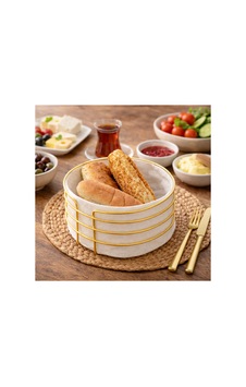 Gold Metal Ekmek Sepeti Bezli Görünümlü Şık Sunum Sepeti, Çok Amaçlı Organizer Beyaz Gold Metal Ekmek Sepeti Bezli Görünümlü Şık Sunum Sepeti, Çok Amaçlı Organizer Beyaz