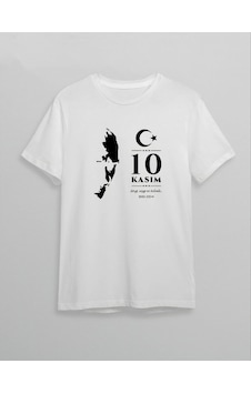 Mzpkartan 10 Kasım Atatürk Anma Günü Silüet Baskılı Oversize Bisiklet Yaka T-shirt - Beyaz Çok Renkli Mzpkartan 10 Kasım Atatürk Anma Günü Silüet Baskılı Oversize Bisiklet Yaka T-shirt - Beyaz Çok Renkli