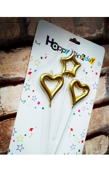 Vıp Gold Heart Candle 2 Adet Metalik Gold Kalpli Pasta Mumu 1 Adet Yıldız Mum Kalpli Doğum Günü Mumu Renkli Vıp Gold Heart Candle 2 Adet Metalik Gold Kalpli Pasta Mumu 1 Adet Yıldız Mum Kalpli Doğum Günü Mumu Renkli