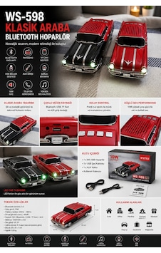 Ws-598 Klasik Araba Tasarımlı Bluetooth Hoparlör Fm Radyo, Usb, Tf Kart Kırmızı - 913603158 Ws-598 Klasik Araba Tasarımlı Bluetooth Hoparlör Fm Radyo, Usb, Tf Kart Kırmızı - 913603158
