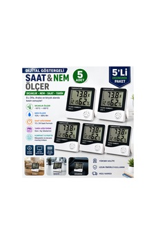 Htc-1 Dijital Sıcaklık & Nem Ölçer Saat / Takvim / Alarm 5 Adet Set