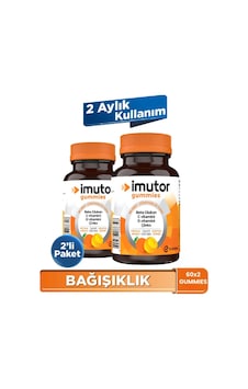 İmutor Gummies 60x2 Çiğnenebilir Form Aile Boyu Kullanım - Beta Glukan, C, D Vitamini, Çinko- Bağışıklık