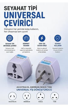 Seyahat Tipi Universal Çevirici Priz Kompakt Tasarım 250v 10a Duvar Girişi Avustralya, Amerikan İngiliz Türk Universal Fiş Dönüştürücü Adaptör 1 Adet Çok Renkli