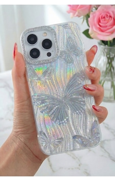 Fibaks iPhone 16 Pro Max Uyumlu Kılıf Hologramlı Taşlı Simli Kelebek Desenli Darbe Emici Kamera Korumalı Silikon Fibaks iPhone 16 Pro Max Uyumlu Kılıf Hologramlı Taşlı Simli Kelebek Desenli Darbe Emici Kamera Korumalı Silikon