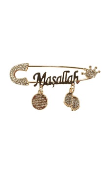 Unisex Beyaz Taşlı Gold Maşallah Yazılı Bebek Yaka İğnesi Çok Renkli Unisex Beyaz Taşlı Gold Maşallah Yazılı Bebek Yaka İğnesi Çok Renkli