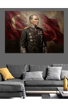 Bayrak Önünde Üniformalı Atatürk Tablosu Dekoratif Kanvas - Mdf Ahşap Tablo Bayrak Önünde Üniformalı Atatürk Tablosu Dekoratif Kanvas - Mdf Ahşap Tablo