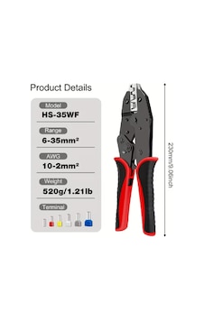 Hs-35wf 6 35 Mm² Awg 10-2 Kablo Ucu Bağlantı Elemanları Cırcırlı Sıkma Pensesi Hs-35wf 6 35 Mm² Awg 10-2 Kablo Ucu Bağlantı Elemanları Cırcırlı Sıkma Pensesi