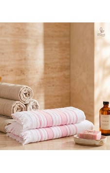 2li Banyo Baş Havlu Seti Beyaz - Pembe