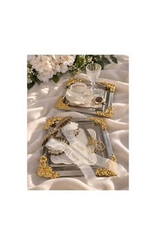 Kişiye Özel Söz Nişan Tepsisi İsimli Kahve Sunum Seti Gelin Damat Kahvesi Gold Detaylı Çelik Tepsi - 927854413 Diğer
