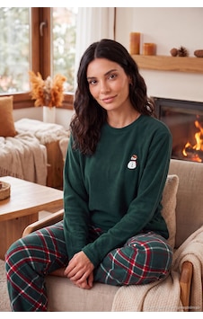Lela Ekose Desenli Bisiklet Yaka Yumuşak Polar Pijama Takımı Kadın Pijama Takımı 6097059k Nefti Lela Ekose Desenli Bisiklet Yaka Yumuşak Polar Pijama Takımı Kadın Pijama Takımı 6097059k Nefti