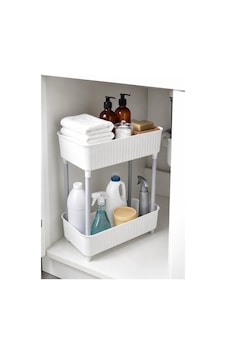 2 Katlı Plastik Düzenleyici Raf Beyaz Mutfak Dolap İçi Raf Banyo Rafı Masa Altı Organizer Çok Amaçlı Saklama Düzenleyici 30 X 17,5 X 40,5 Cm Beyaz Beyaz