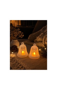 Dekoratif İkili Çan Led Mum Aydınlatmalı Beyaz Dekoratif İkili Çan Led Mum Aydınlatmalı Beyaz