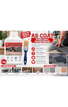 As-coat Karo Halı Yapıştırıcısı 1 Kg Uygulama Fırçası Hediyeli Set