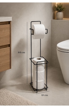 Siyah Metal Ayaklı Tuvalet Kağıtlığı Ve Yedek Rulo Standı Modern Wc Kağıtlık