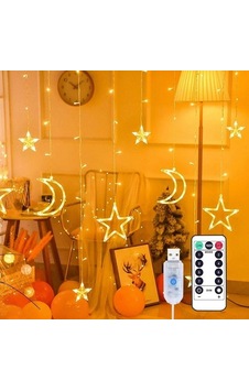 Ay Ve Yıldız Figürlü Kumandalı 12 Sarkıtlı 120 Led Dekor Işık Dekoratif Ortam Ve Masaüstü Aydınlatması Siyah Ay Ve Yıldız Figürlü Kumandalı 12 Sarkıtlı 120 Led Dekor Işık Dekoratif Ortam Ve Masaüstü Aydınlatması Siyah