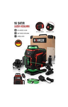 Böhrer Ba0115375 16 Çizgi 4d Yeşil Lazer Terazi 360 Otomatik Hizalama, 40 Metre Menzil, Dokunmatik Panel Böhrer Ba0115375 16 Çizgi 4d Yeşil Lazer Terazi 360 Otomatik Hizalama, 40 Metre Menzil, Dokunmatik Panel