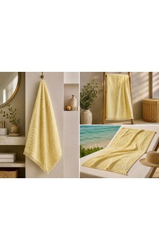 Ege Esintisi Yaprak Jakarlı Plaj & Banyo Havlusu - Limon Çiçeği %100 Pamuk Sarı Ege Esintisi Yaprak Jakarlı Plaj & Banyo Havlusu - Limon Çiçeği %100 Pamuk Sarı