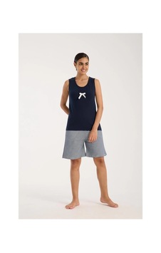 İkikareshop Kadın Lacivert Kurdele Detaylı Çizgili Şortlu Pijama Takımı Çok Renkli İkikareshop Kadın Lacivert Kurdele Detaylı Çizgili Şortlu Pijama Takımı Çok Renkli