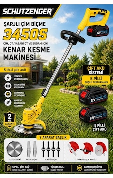 Schutzenger 3450S 5 Pilli Çift Bataryalı Şarjlı Çim Ot Biçme Makinesi Sarı 7 Başlıklı Tıppan Bakır Sargı Schutzenger 3450S 5 Pilli Çift Bataryalı Şarjlı Çim Ot Biçme Makinesi Sarı 7 Başlıklı Tıppan Bakır Sargı