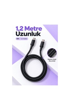 Telefon Ve Tablet İçin Type C To Type C Örgülü Şarj Kablosu Siyah Telefon Ve Tablet İçin Type C To Type C Örgülü Şarj Kablosu Siyah