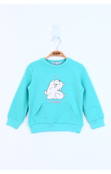 Toontoy Kız Çocuk Kuzu Baskılı Sweatshirt Su Yeşil