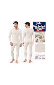 Şalcı Şalçı Safyün Erkek %75 Yün Uzun Don Ve Uzun Kol Fanila İçlik Set - 1 Set Ekru Şalcı Şalçı Safyün Erkek %75 Yün Uzun Don Ve Uzun Kol Fanila İçlik Set - 1 Set Ekru
