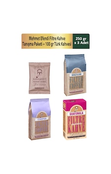 Kurukahveci Mehmet Efendi Filtre Kahve Tanışma Paketi 3 x 250 G + Türk Kahvesi 100 G
