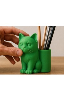 3d Baskı Kedi Figürlü Kalemlik - Masaüstü Organizer - Yeşil 3d Baskı Kedi Figürlü Kalemlik - Masaüstü Organizer - Yeşil