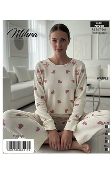 Miressa Wafle Kumas Pijama Takımı Krem - Pembe Miressa Wafle Kumas Pijama Takımı Krem - Pembe