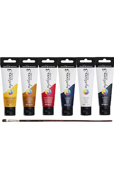 Daler Rowney System 3 Akrilik Boya 150ml 6lı Set + Anka Art Fırça Hediyeli