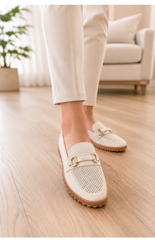 Homiro Kadın Tokalı Günlük Loafer Süet Ayakkabı- Siyah Bej Homiro Kadın Tokalı Günlük Loafer Süet Ayakkabı- Siyah Bej