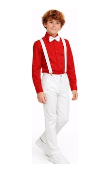 Çlm Store Erkek Çocuk Özel Gün Gösteri Takımı Gömlek-pantolon-papyon Takımı Beyaz Beyaz