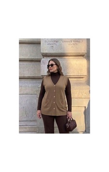 Onno Style Women Cebi Kelebek Taşlı Çelik Örgü Klasik Triko Yelek Bej Onno Style Women Cebi Kelebek Taşlı Çelik Örgü Klasik Triko Yelek Bej