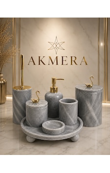 Lüks Gri Mermer Top Ayaklı 7 Parça Banyo Seti Gri 2 Lüks Gri Mermer Top Ayaklı 7 Parça Banyo Seti Gri 2