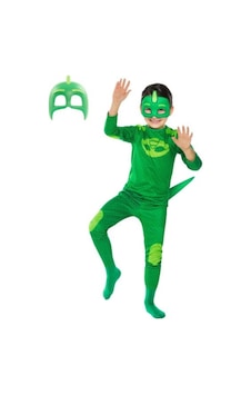 Pj Maskeliler Pijamaskeliler Kertenkele Çocuk Kostüm - Tulum + 2 Adet Maske Set Çok Renkli