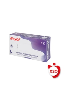 Beybi Pudralı Lateks Eldiven L Beden Beyaz 100'lü 20 Paket Beybi Pudralı Lateks Eldiven L Beden Beyaz 100'lü 20 Paket