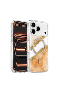 Onegif Apple İphone 17 Pro Max/18 Pro Max Lotus Simli Magsafe Kapak - Turuncu Diğer