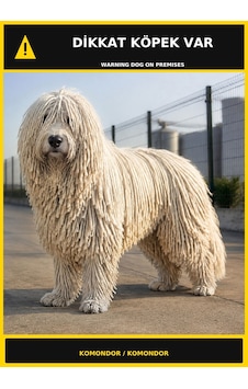 Dikkat Köpek Var Komondor Görselli Pvc Uyarı Levhası 35x50cm Dikkat Köpek Var Komondor Görselli Pvc Uyarı Levhası 35x50cm